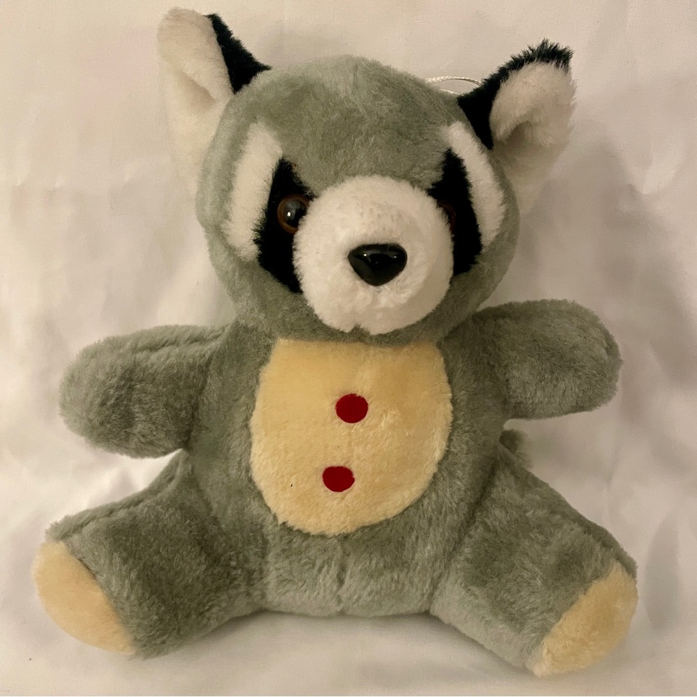 Vintage Raccoon Plush Ramona Toys Corp Plush Red Felt Buttons Stuffed Animal